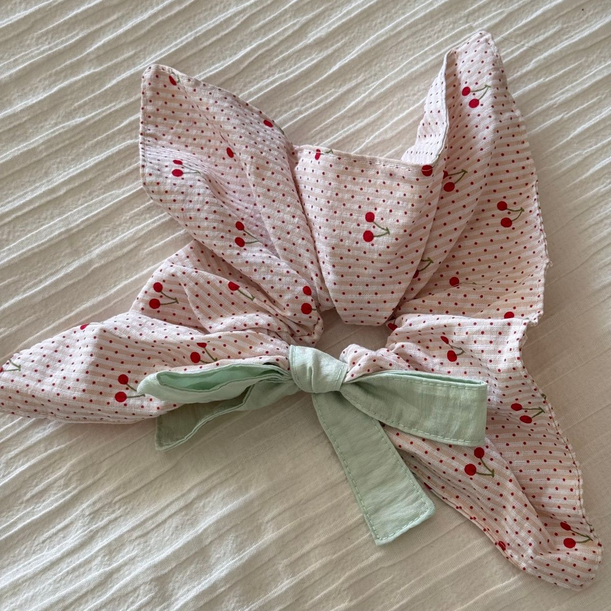 Women's Spring Soft Cloth Hair Tie Scrunchie Pink Sweet Cherry