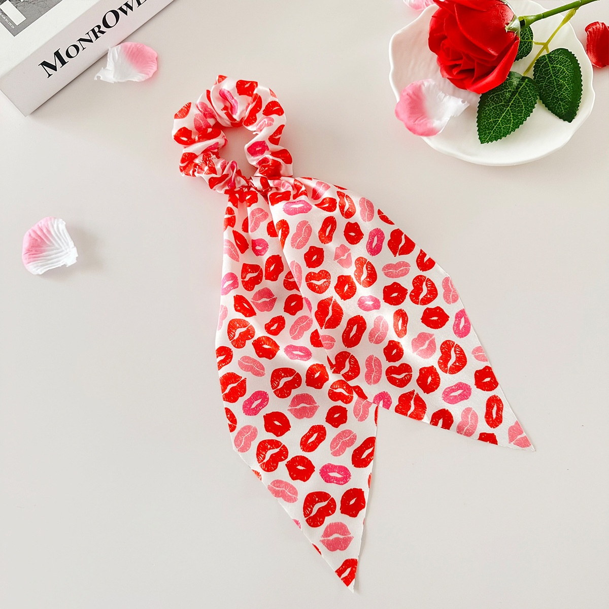Women's Valentine's Day Sweetheart Lip Print Cloth Ribbon Elastic Hair Tie