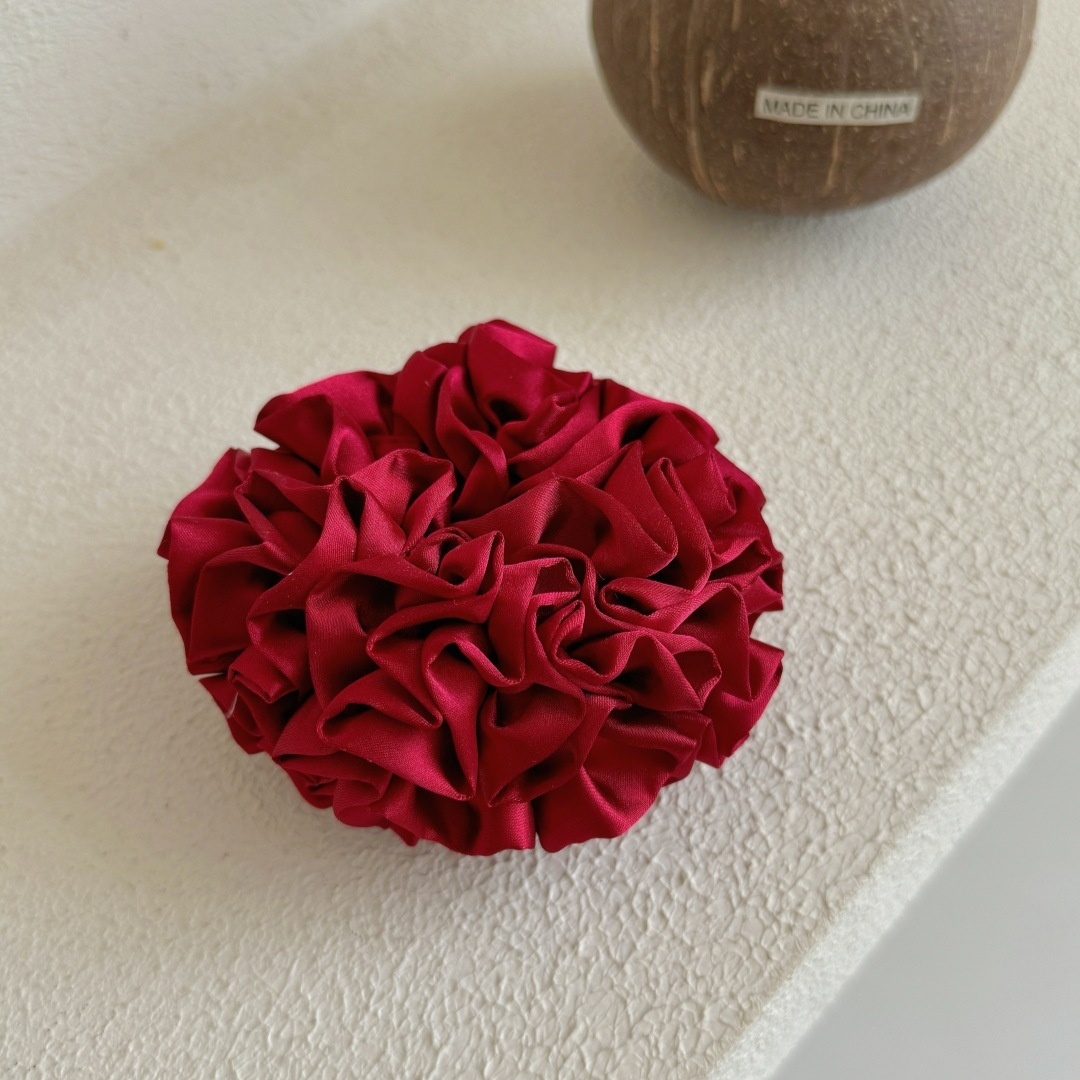 Women's Spring French Style Cloth Hair Tie Red Flower Pattern