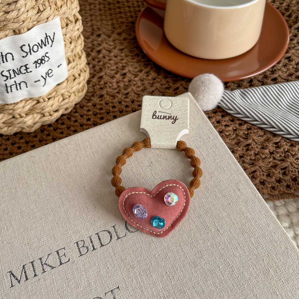 Girls High Elastic Velvet Bubble Hairband Rhinestone Heart Shape