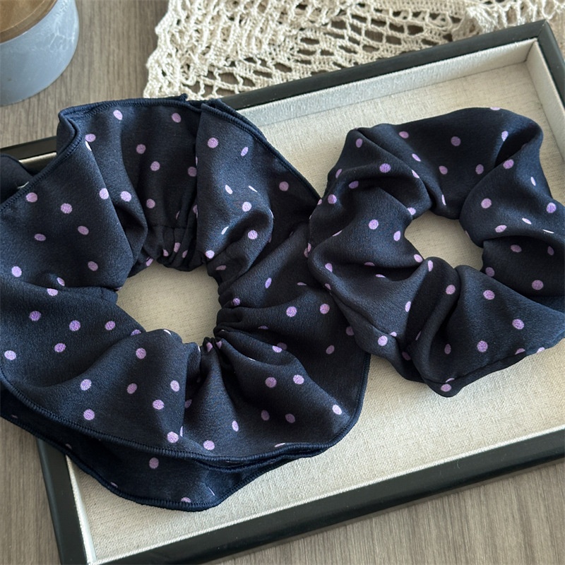 Women's Large Polka Dot Satin Headband French Coffee Black Ethnic Hair Tie