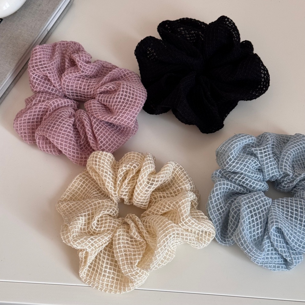 Women's Sweet Spring Fabric Hair Scrunchie Yellow Grid Pattern