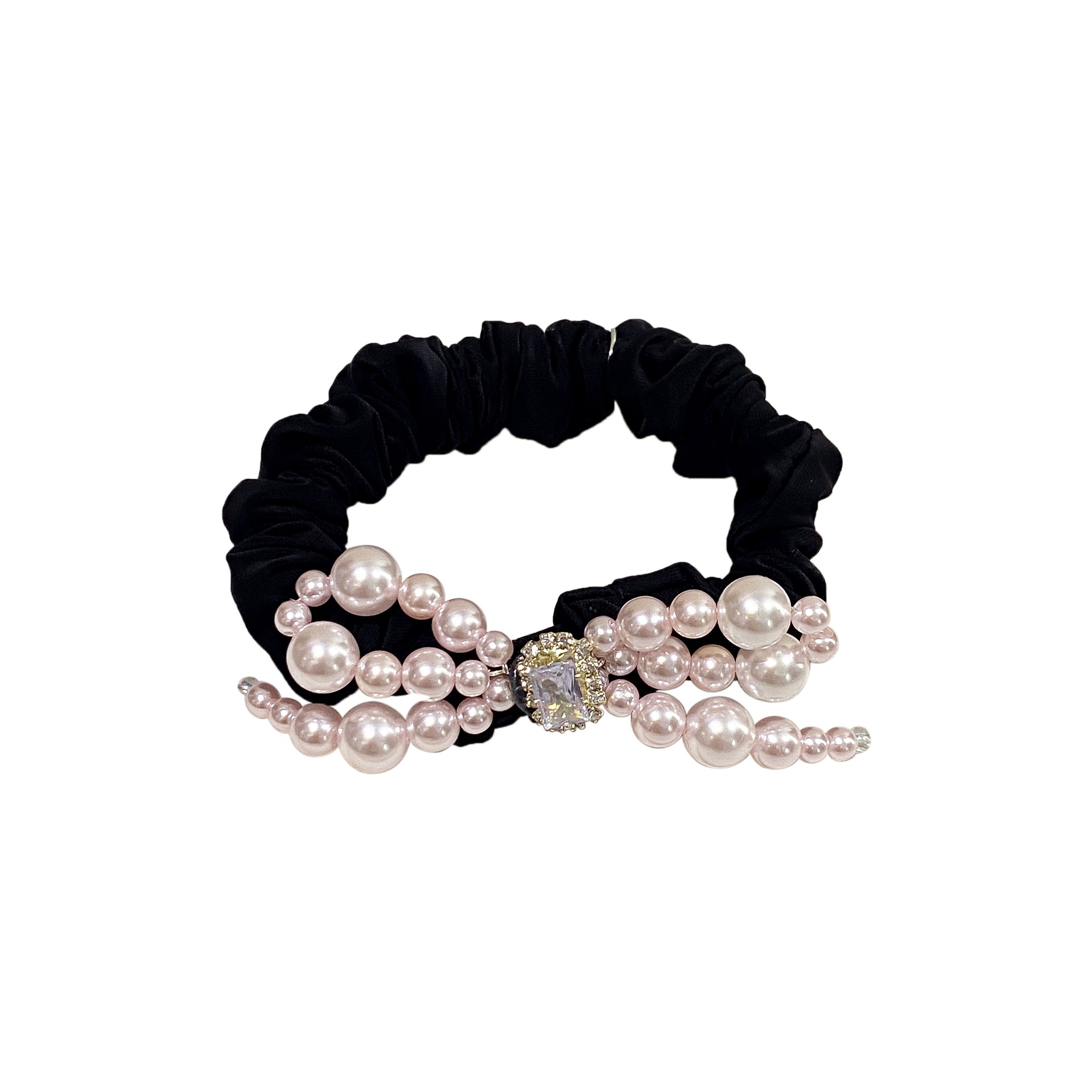 Women's Elegant Bow Knot Hair Tie with Pearls and Rhinestones for Summer