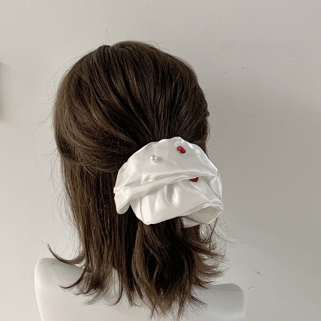 Women's Elegant Styling Satin Rhinestone Hair Tie Sparkly White