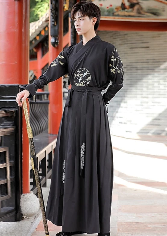 Men's 3-Piece Black Daily Hanfu Set Plus Size | HANFUBAO