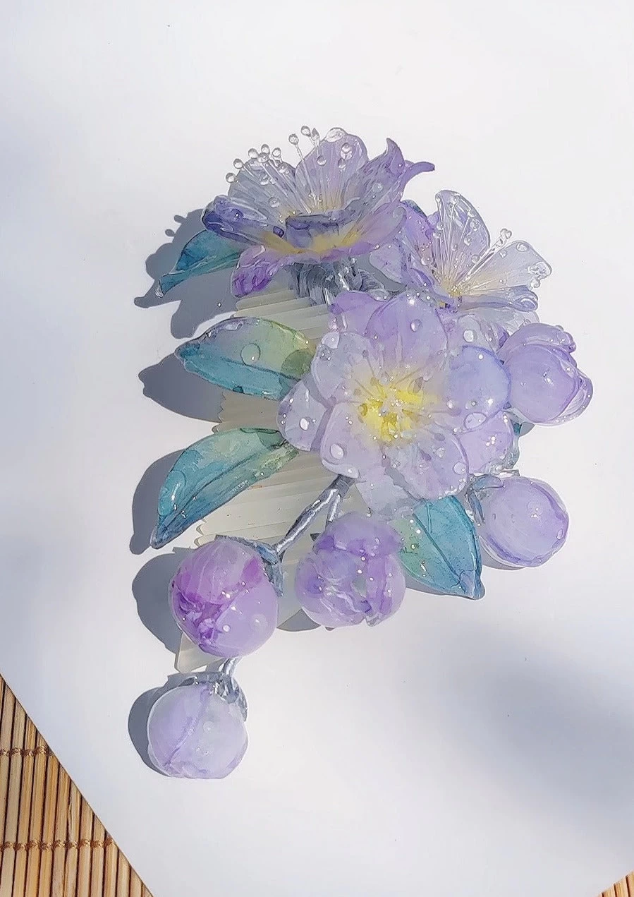 Purple Hydrangea Shrinky Dinks Hairpin for Daily Hanfu Styling | HANFUBAO