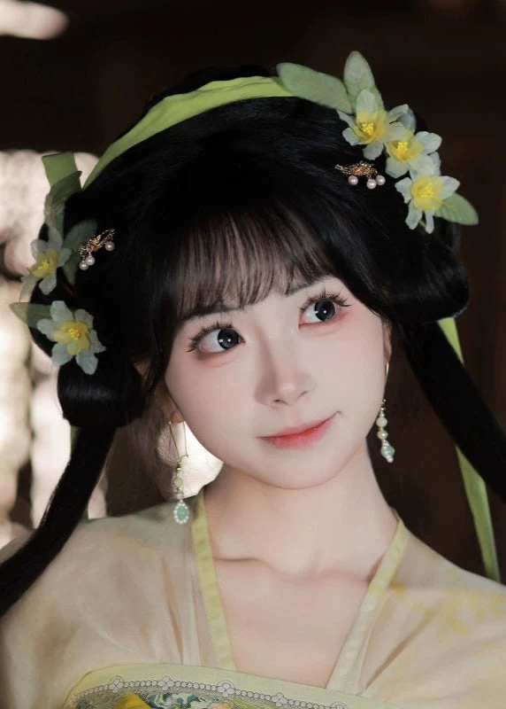 Women's Hanfu Flower Goddess Hairpins, Yarn & Faux Pearl Clips 9cm | HANFUBAO