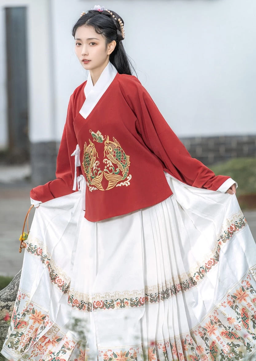 Women Cotton Modern Hanfu Ming Shirt Orange Phoenix Embroidery | HANFUBAO