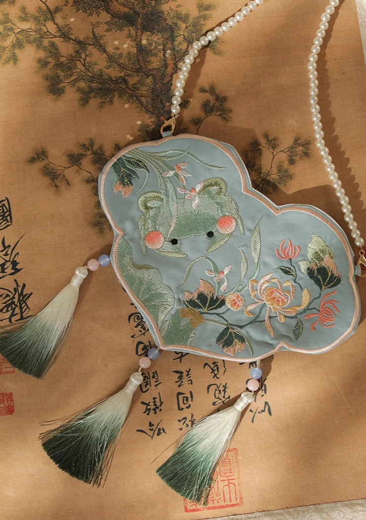 Unisex Embroidered Crab Blue  Crossbody Bag 17x25cm | HANFUBAO