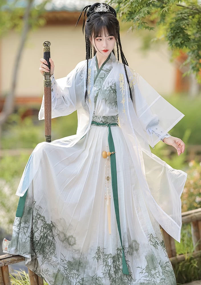 Unisex 5-Piece Bamboo Pattern Daily Hanfu Set Plus Size | HANFUBAO