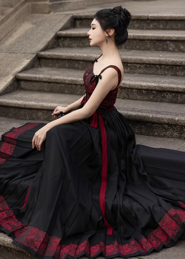 Women's 3-Piece Modern Crimson Hanfu Set, Viscose-Poly Daily Wear| HANFUBAO