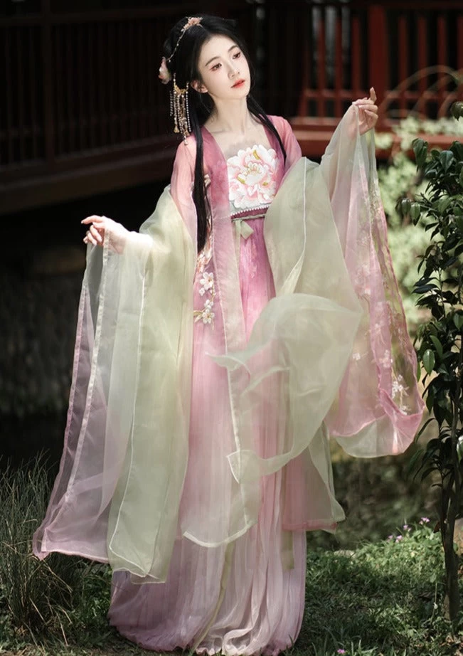 Women 3-Piece Daily Hanfu Set Floral Embroidered Yarn for Spring | HANFUBAO