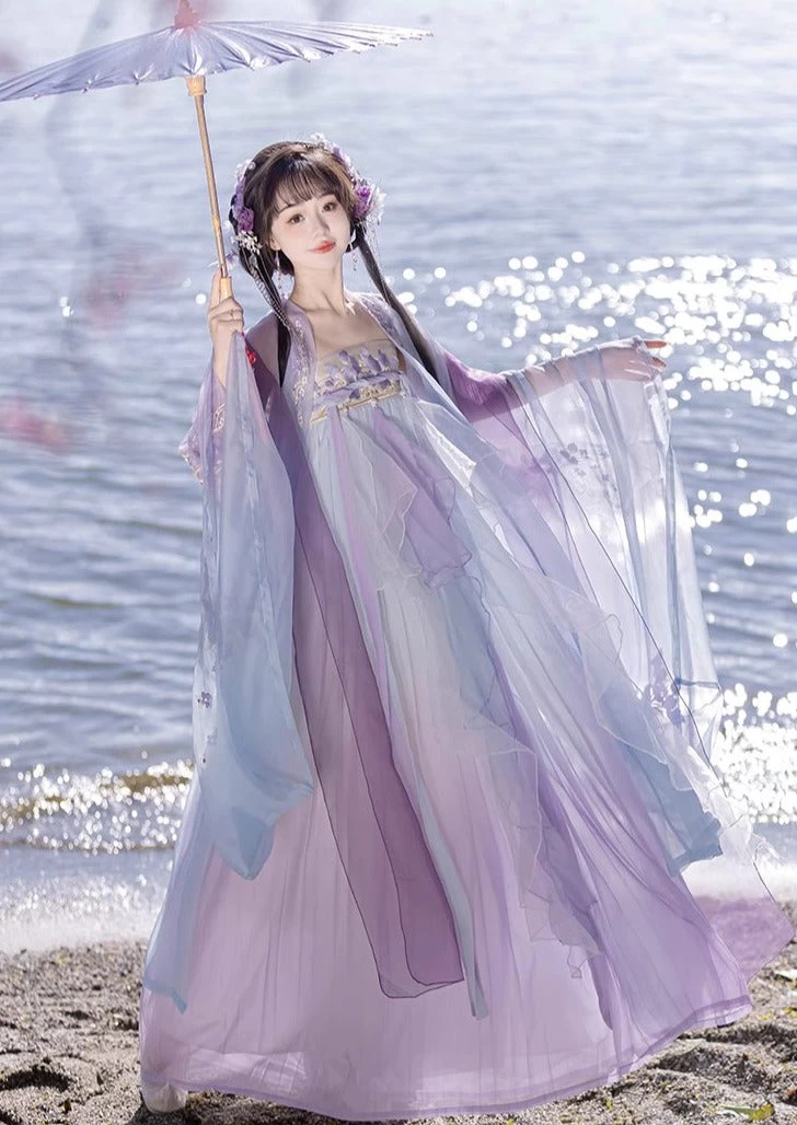 Women Modern Hanfu Silk Blend, Floral Embroidery 3-Piece Set | HANFUBAO