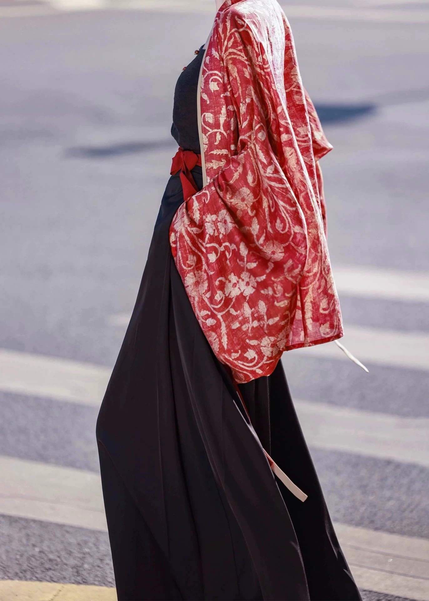 Women Tencel Linen Modern Hanfu 4-Piece Pants Set Vermilion | HANFUBAO