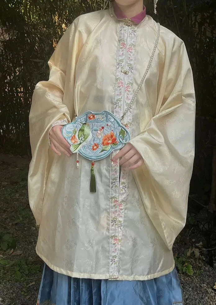 Unisex Hanfu Style Embroidered Bird Blue  Crossbody Bag 17x25cm | HANFUBAO