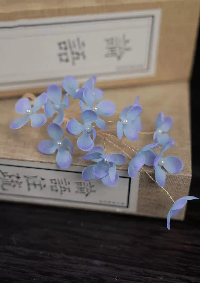 Women Hanfu Lilac Flower Yarn Hair Piece Pair for Daily Wear | HANFUBAO