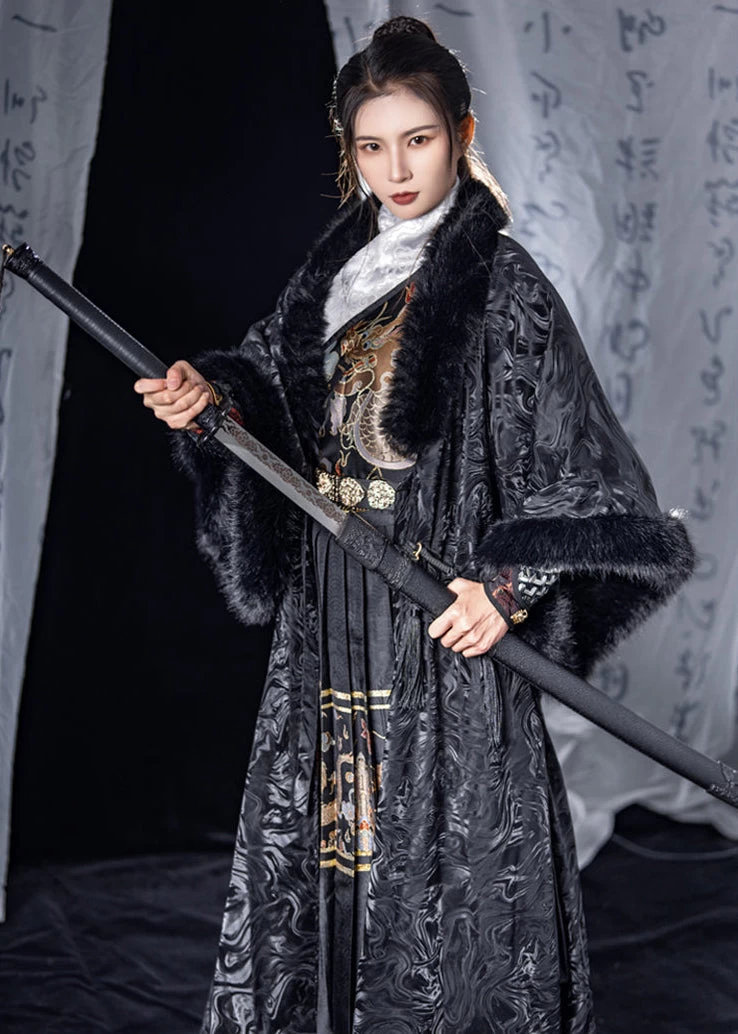 Unisex Flying Fish Embroidered Hanfu Cloak for Winter Cosplay | HANFUBAO