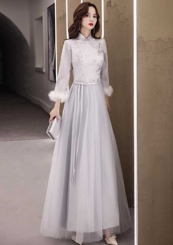 Women Daily Hanfu Bridesmaid Gray Chinese Style Dress  Plus Size | HANFUBAO