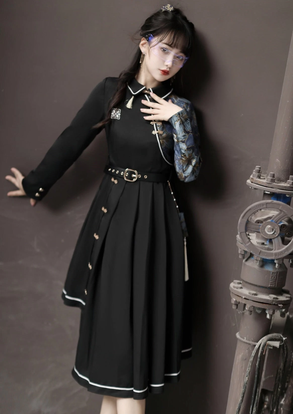 Women's Modern Black Lolita Daily Hanfu Dress, Plus Size | HANFUBAO