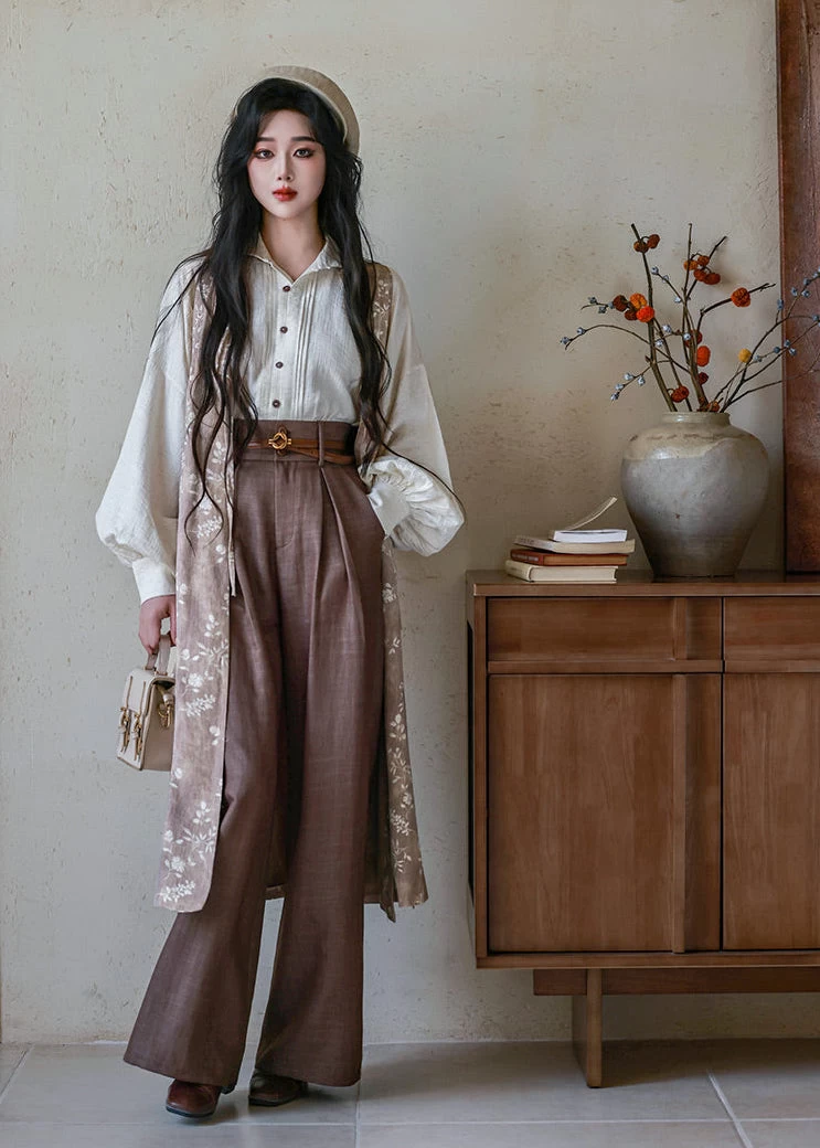 Women’s Modern 3-Piece Daily Hanfu Pants Set Rayon Linen Blend | HANFUBAO