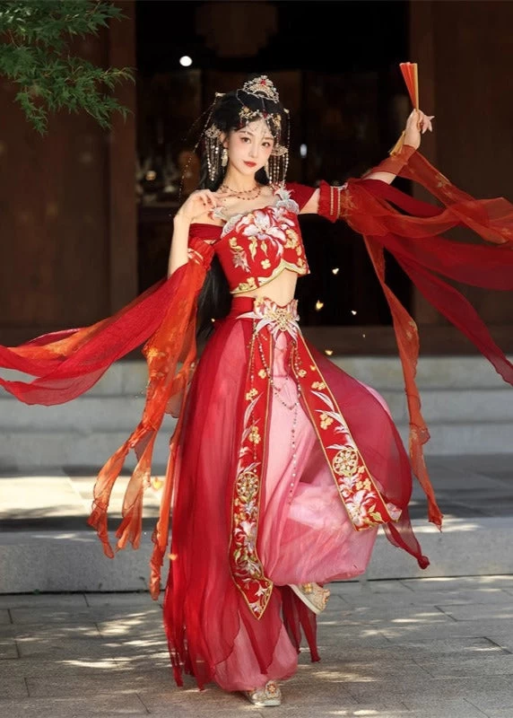 Women 5-Piece Embroidered West Regions Hanfu Dress Set Polyester| HANFUBAO