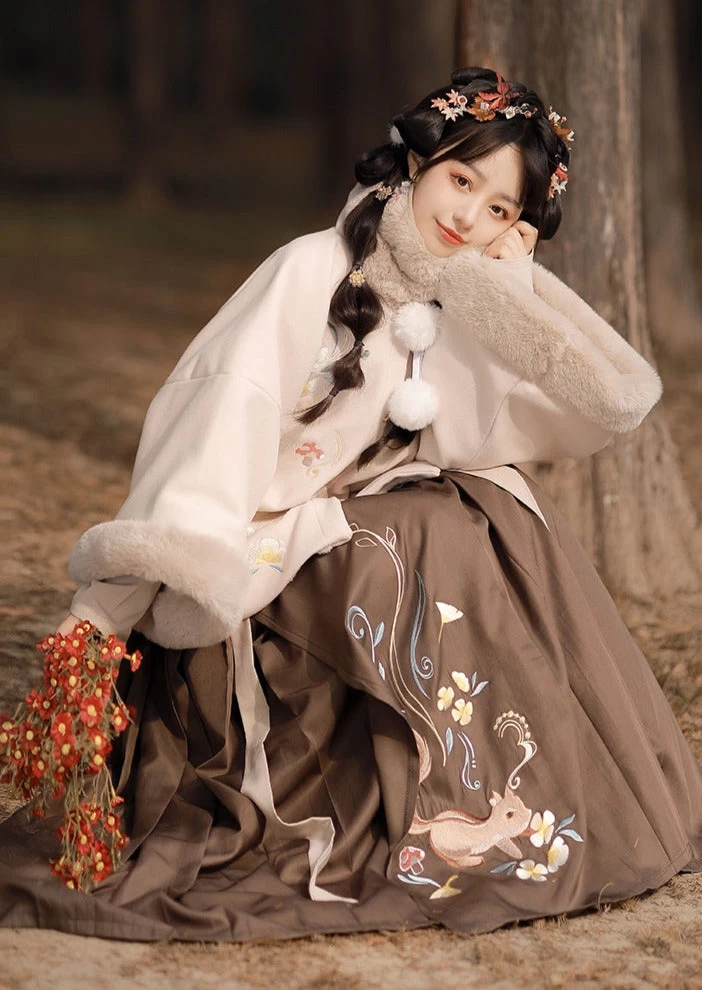 Women Faux Fur Scarf Ming Hanfu Set Fall/Winter| HANFUBAO