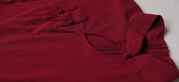 Women Modern Linen-Blend 2-Piece Qipao Dress Set Scarlet | HANFUBAO