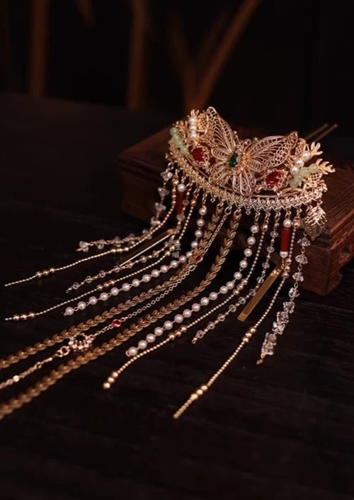 Butterfly Back-of-Head Gold Metal Hairpin for Hanfu Daily Styling | HANFUBAO