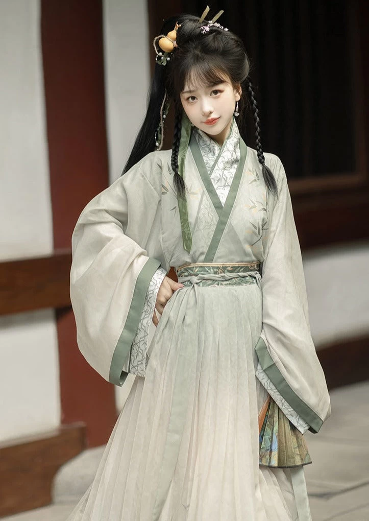 Unisex Bamboo Pattern Cotton Daily Hanfu 3-Piece Set (Plus Size) | HANFUBAO