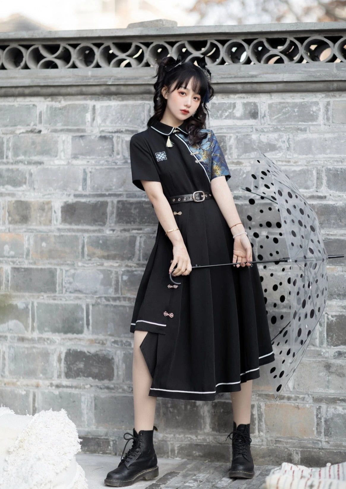 Women's Modern Black Lolita Daily Hanfu Dress, Plus Size | HANFUBAO