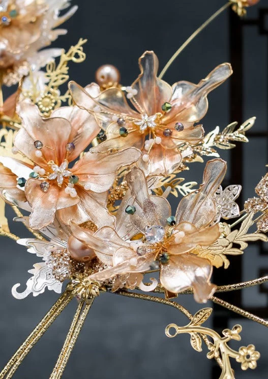 Women’s Gemstone Alloy Bridal Hand Fan, Black Stand | HANFUBAO