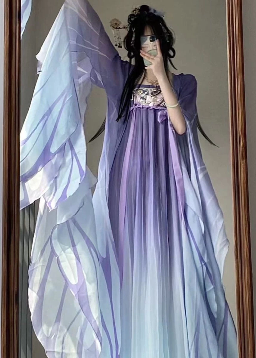 Women’s Plus Size 2-Piece Chiffon Hanfu Set Lavender Daily Wear | HANFUBAO