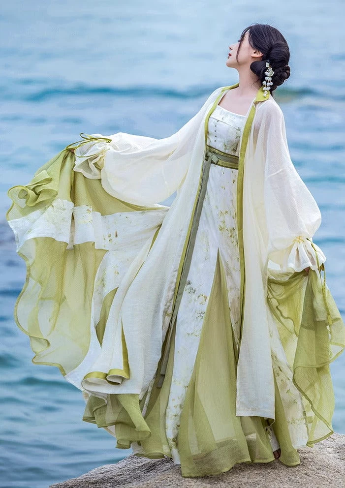 Women’s Modern 3-Piece Hanfu Set Jade Green | HANFUBAO