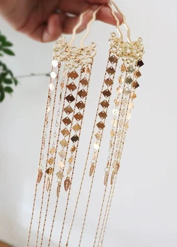 Women Firefly Glow Tassel Hairpins Gold Metal Hanfu Accessory | HANFUBAO