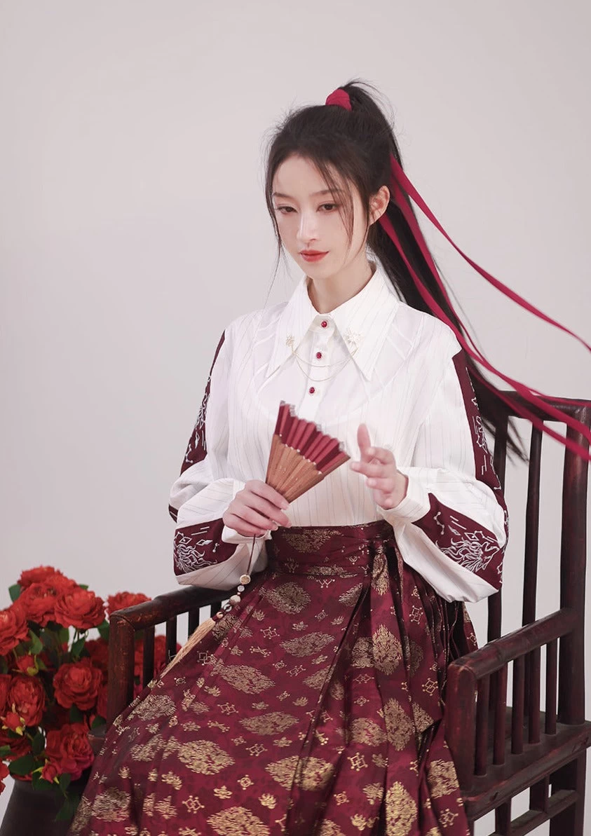 Unisex Modern Hanfu Blouse Blue Wolf Print  Daily Wear | HANFUBAO