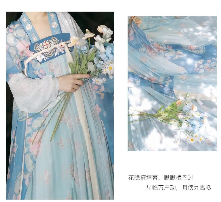 Women Modern Chiffon Hanfu Set Tang Pink/Blue 3-Piece Daily Wear| HANFUBAO