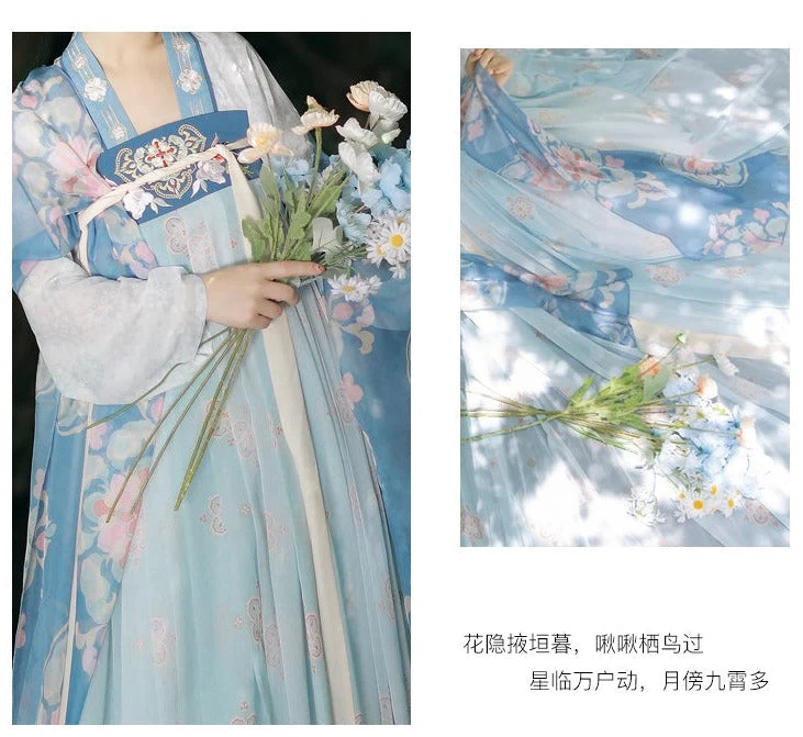 Women’s Modern Chiffon Hanfu Set Tang Pink/Blue | HANFUBAO