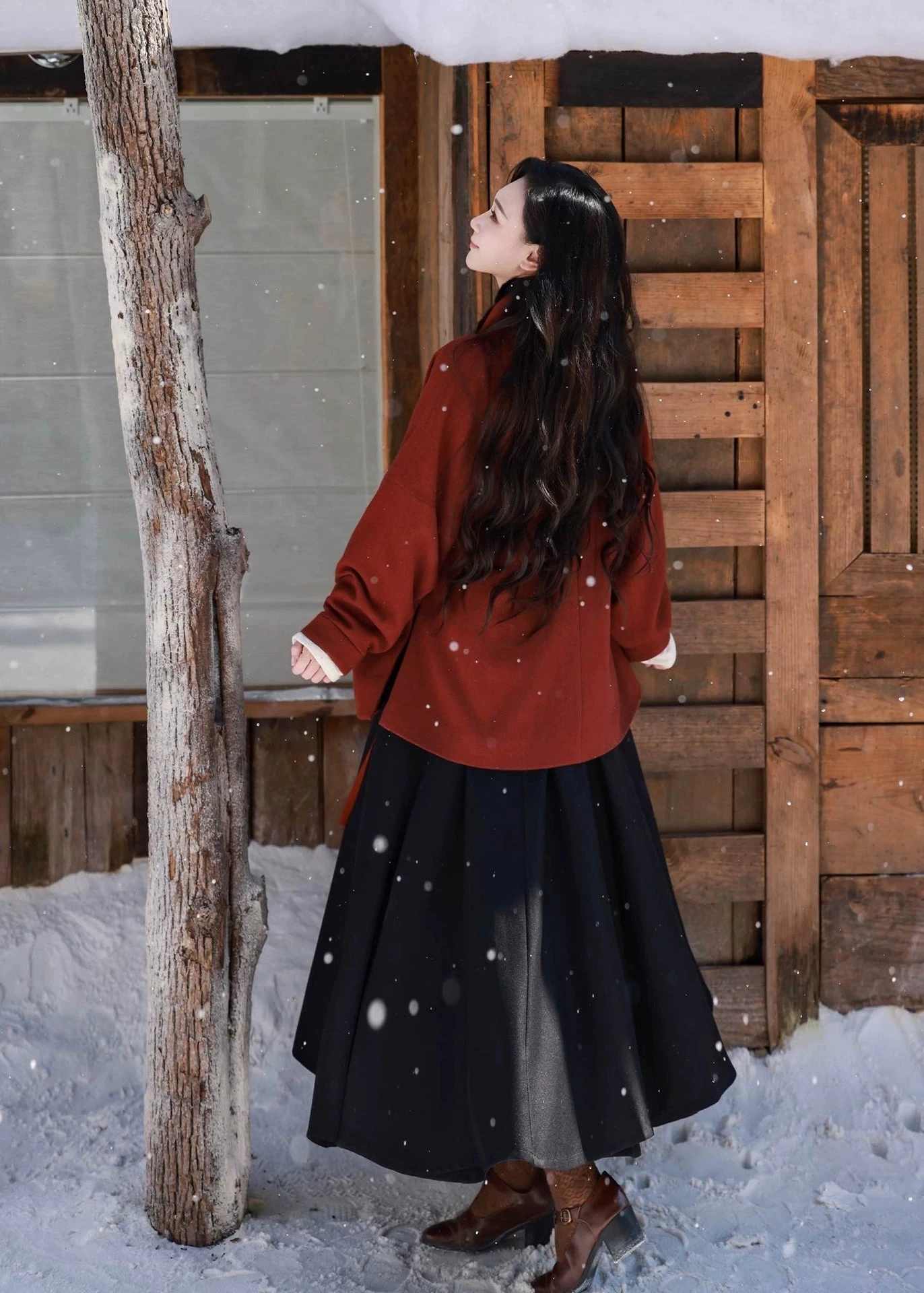 Women's Modern 4-Piece Hanfu Set Mink Fur Collar| HANFUBAO