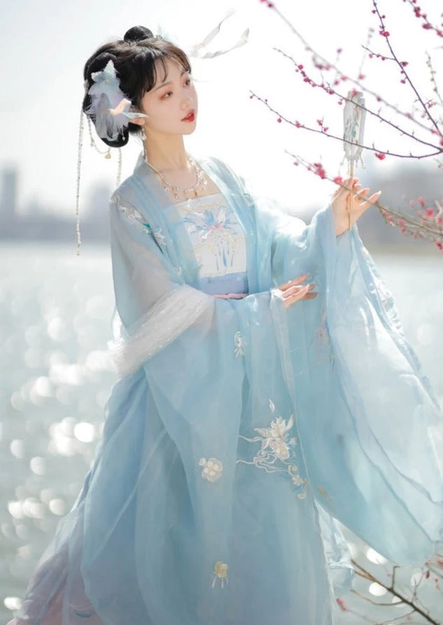 Women’s 4-Piece Daily Hanfu Dress Set Aqua Blue Plus Size | HANFUBAO