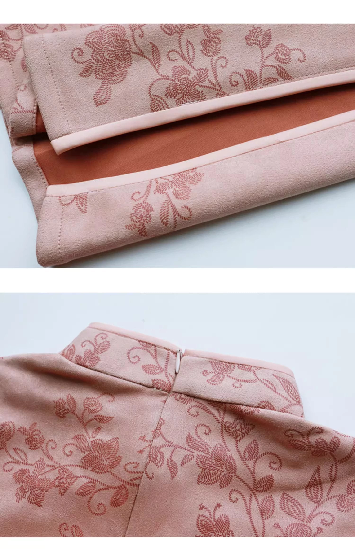 Women’s Faux Suede Modern Hanfu Qipao Dress Pink Print | HANFUBAO