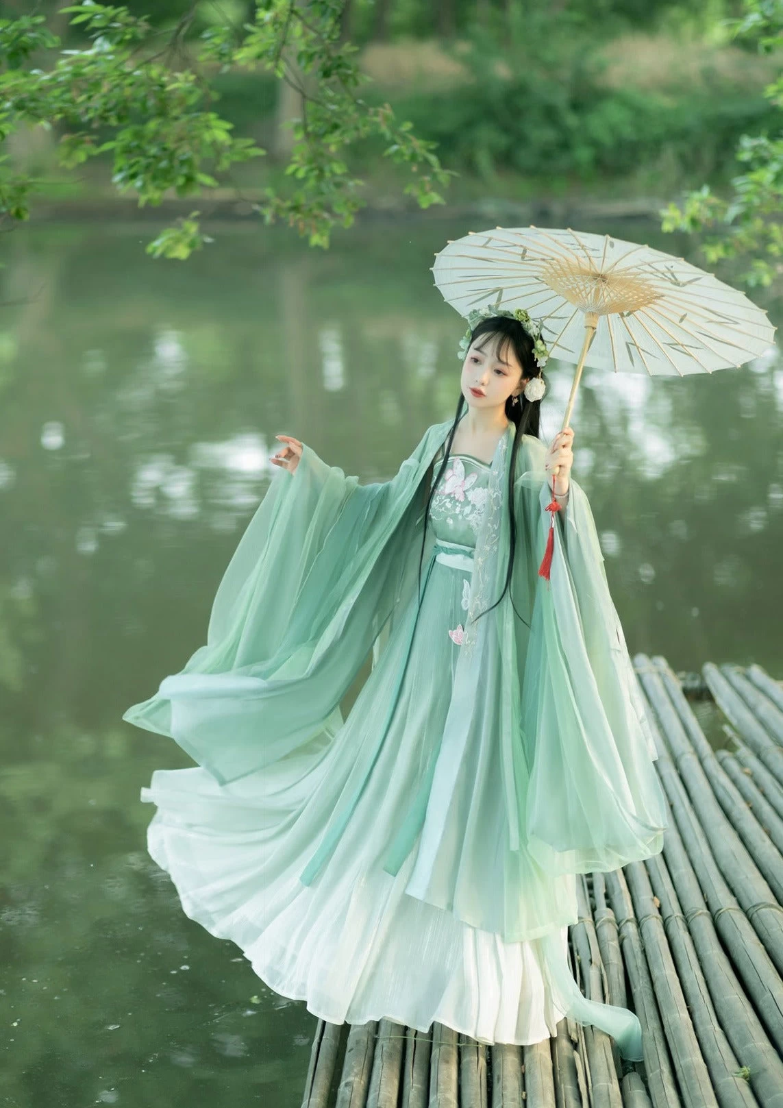 Women Song Dynasty Daily Hanfu 5-Piece Set Green Summer 4.5m Hem | HANFUBAO