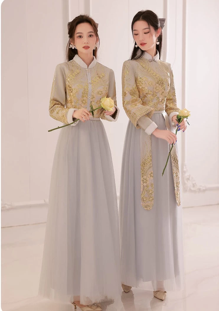 Women's Daily Hanfu Bridesmaid Gray Chinese Style Dress  Plus Size | HANFUBAO