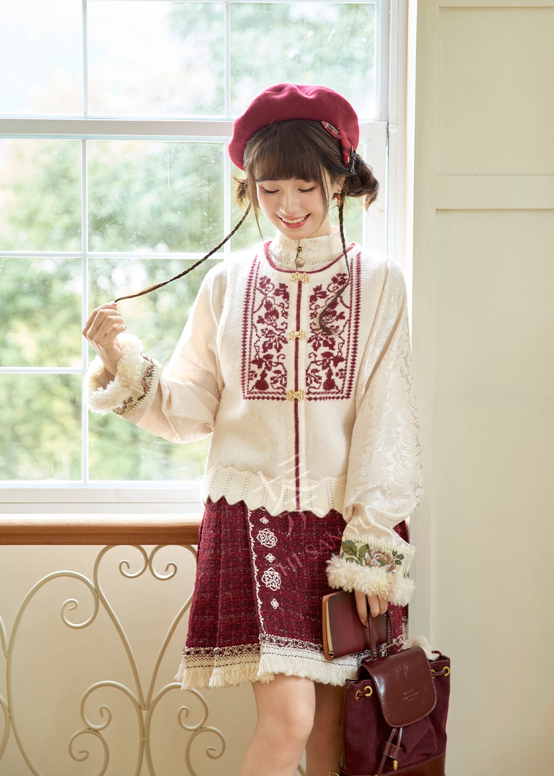 Unisex 3-Piece Modern Hanfu Set, Fortune Flower Embroidered| HANFUBAO