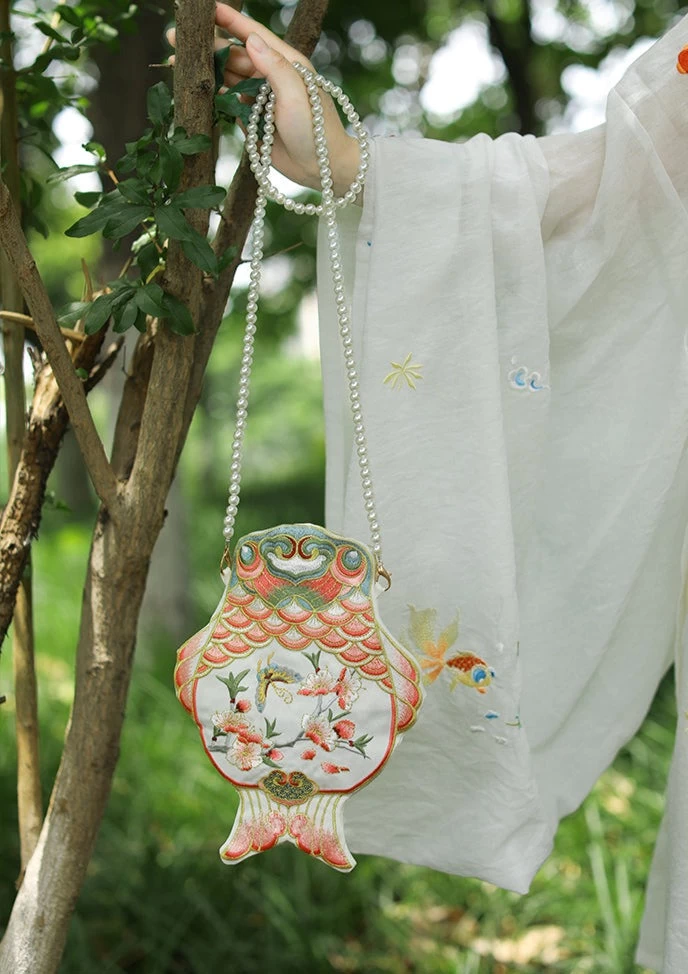 Chinese Hanfu Orange Goldfish Embroidered  Bag 18x25cm | HANFUBAO