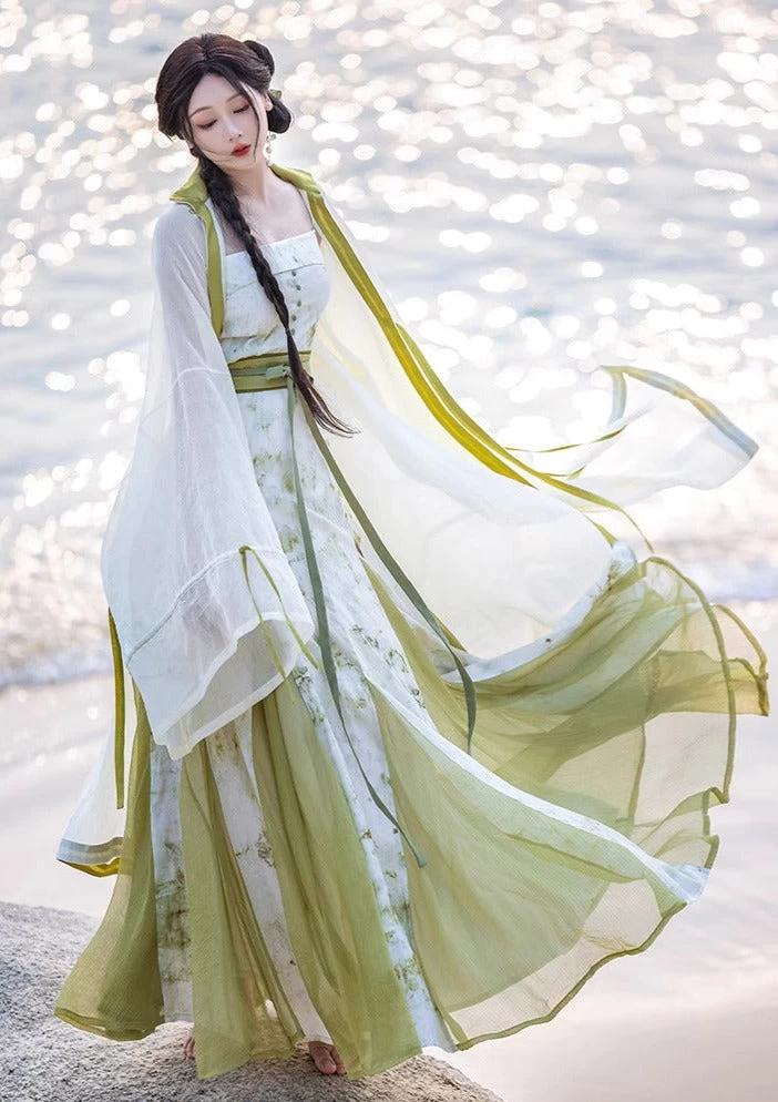 Women’s Modern 3-Piece Hanfu Set Jade Green | HANFUBAO