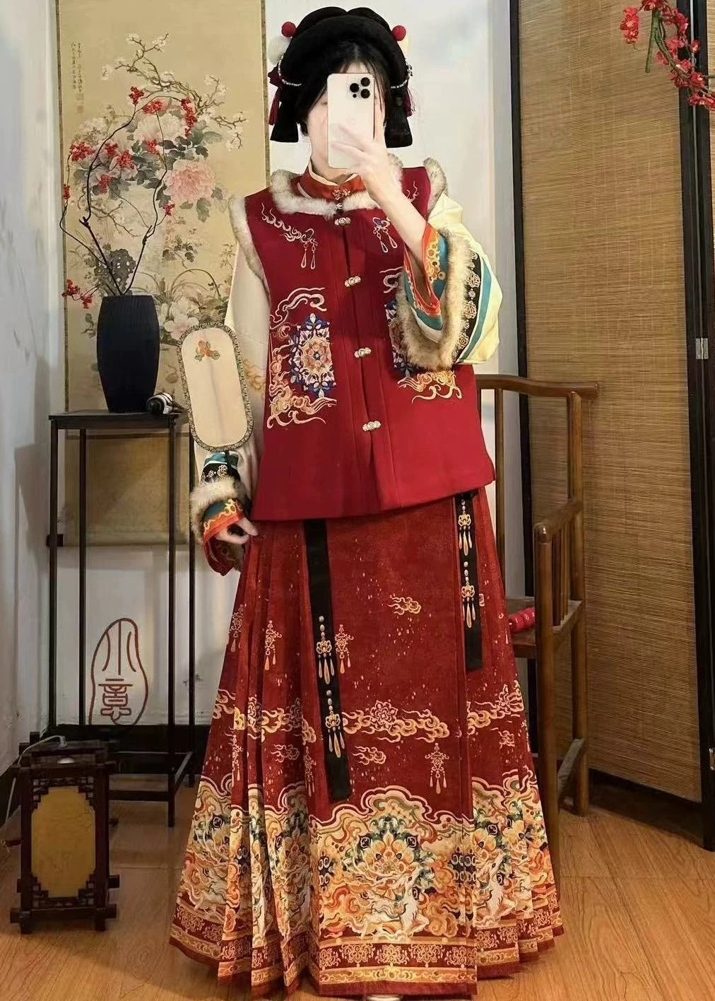 Women’s Plus Size 3-Piece Daily Hanfu Set Top Skirt Vest| HANFUBAO