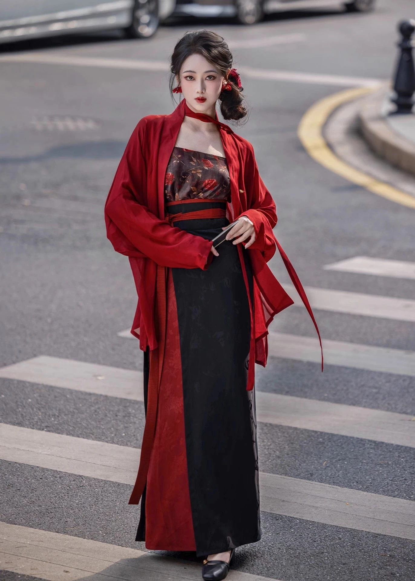 Women Modern Tencel Hanfu 3-Piece Set Twilight Rose | HANFUBAO