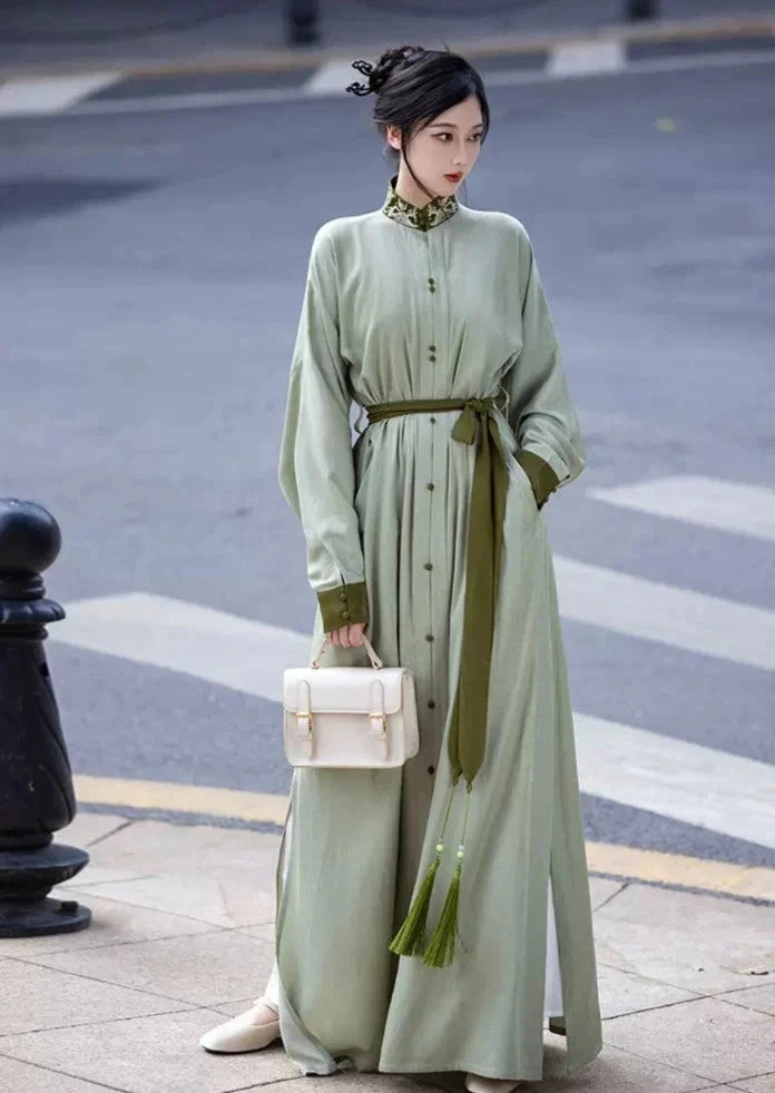 Women's Modern One-Piece Hanfu Dress, Coastal Tide Print, Plus Size | HANFUBAO