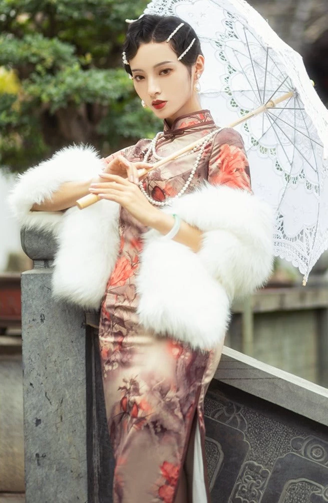 Women's Ivory Faux Fur Shawl Warm Winter Wedding Wrap Plus Size | HANFUBAO