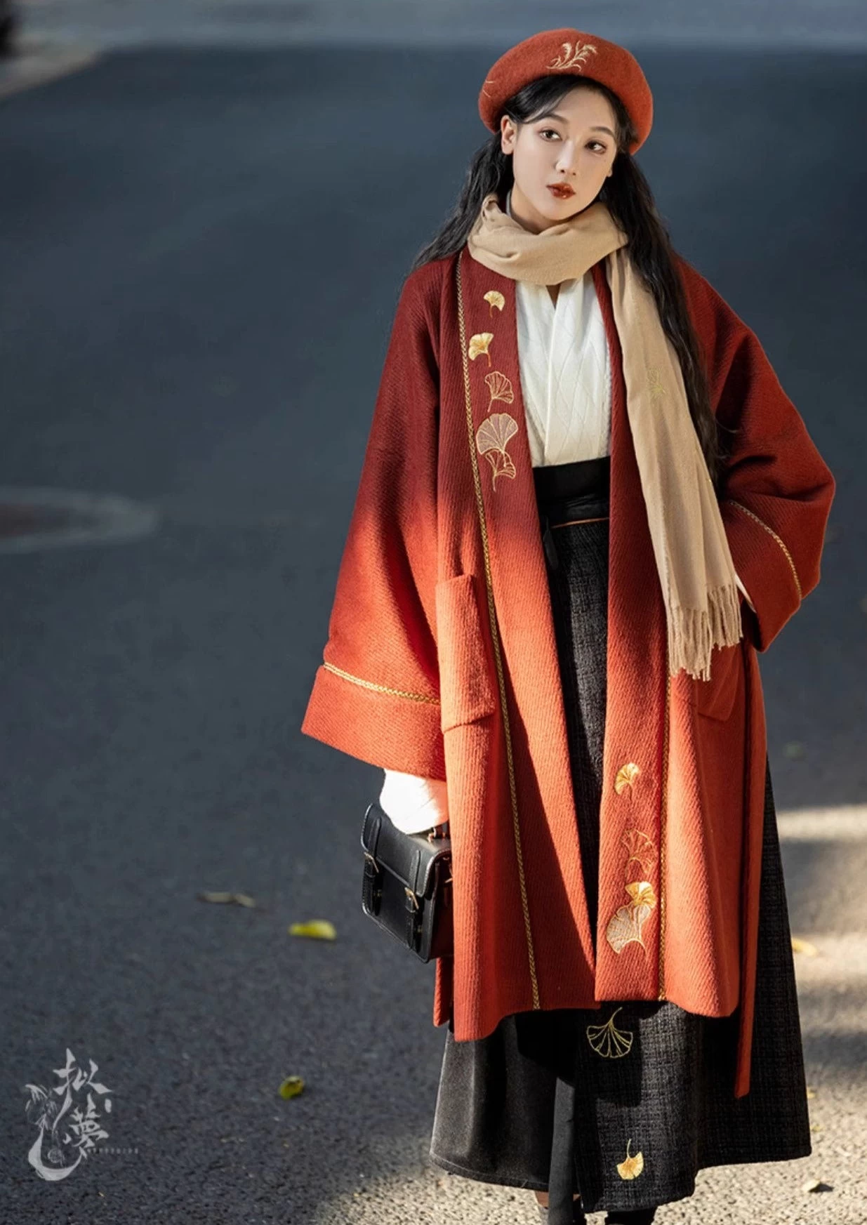 Women Modern Daily Hanfu 3pcs Fleece Blouse Skirt Coat Angora Blend| HANFUBAO